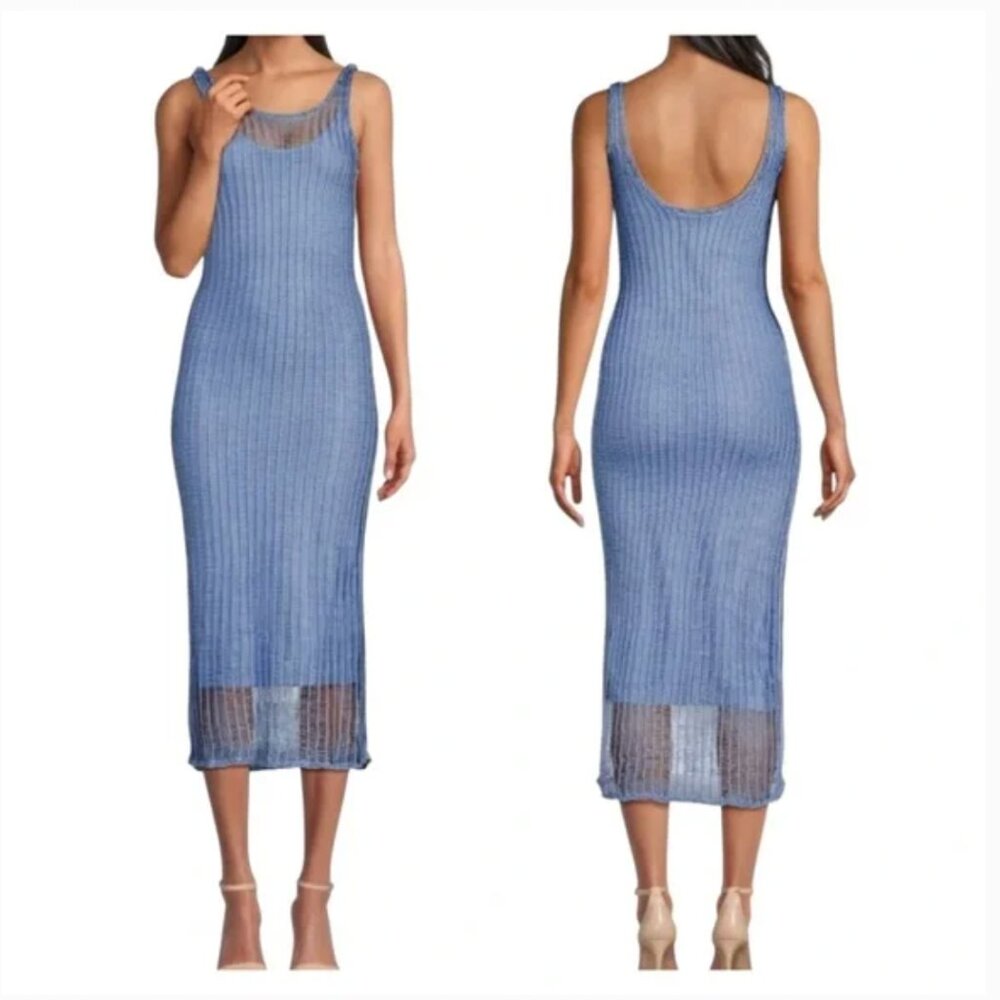 Amanda Uprichard Blue Shivonne Crochet Knit Dress Blue English Lavender - Picture 3 of 5